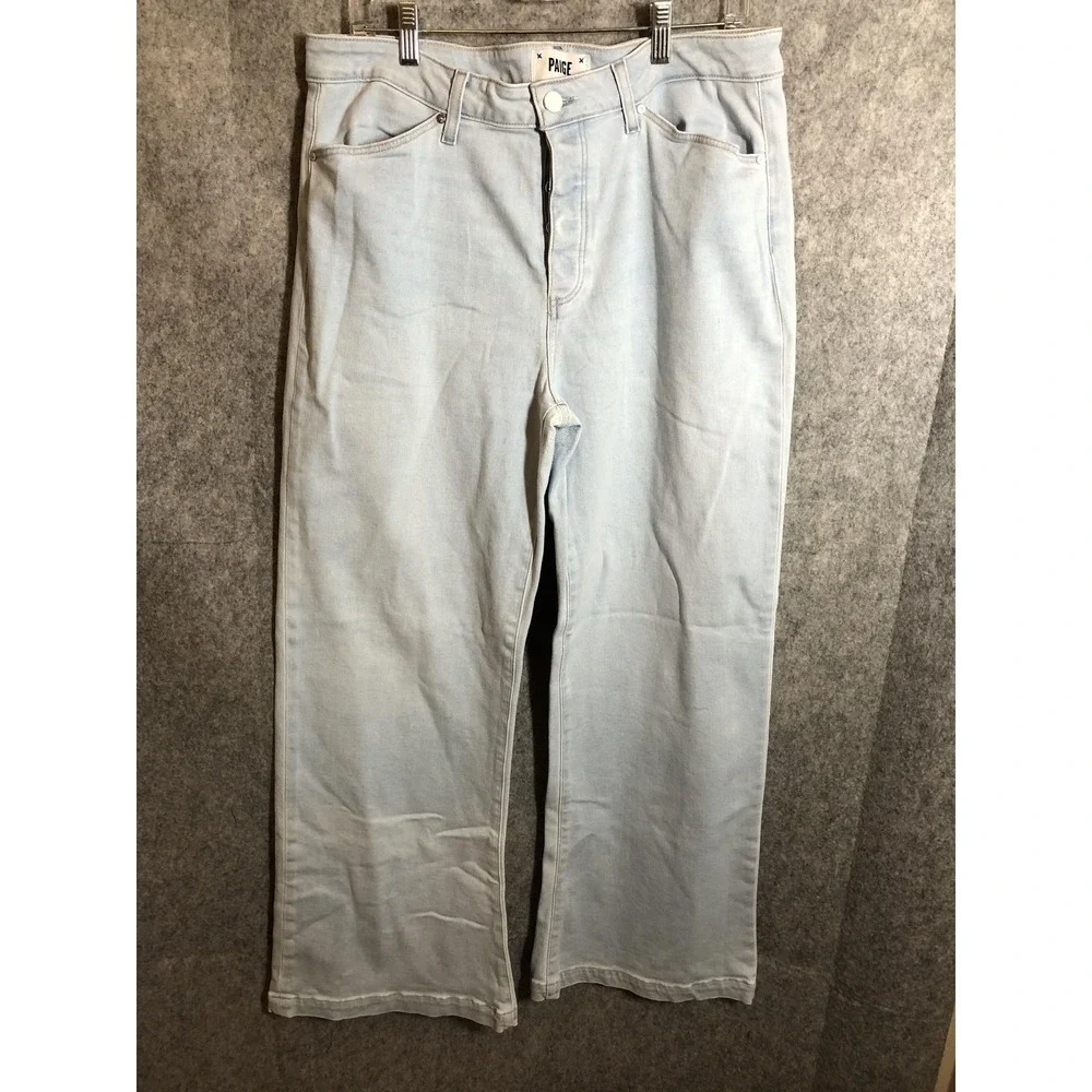 Paige Leenah Jeans Womens 33 Blue High Rise Wide Leg Light Wash Denim Stretch